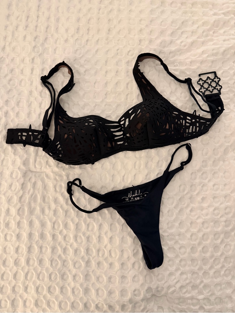 Black Laser-Cut Crochet-Inspired Bikini Set - Picture 10 of 14